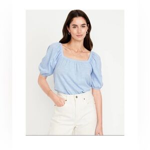 OLD NAVY Womens Square Neck Puff Sleeve Top Light Blue Size L
